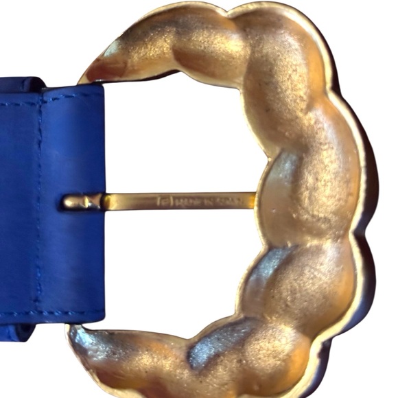 AVIGNON Late 80’s Blue Suede Wide Belt w/Ornamental Gold Buckle Sz L #353 Spain - Picture 6 of 6